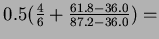 $0.5(\frac{4}{6}+\frac{61.8-36.0}{87.2-36.0}) = $